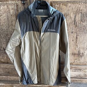 Columbia Men's Hooded Windbreaker Jacket - Tan and Gray Two-Tone